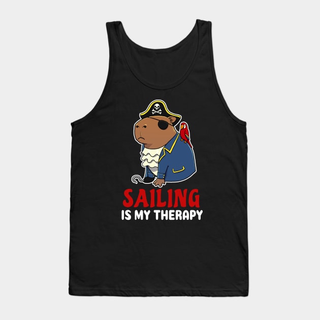 Sailing is my therapy cartoon Capybara Pirate Tank Top by capydays